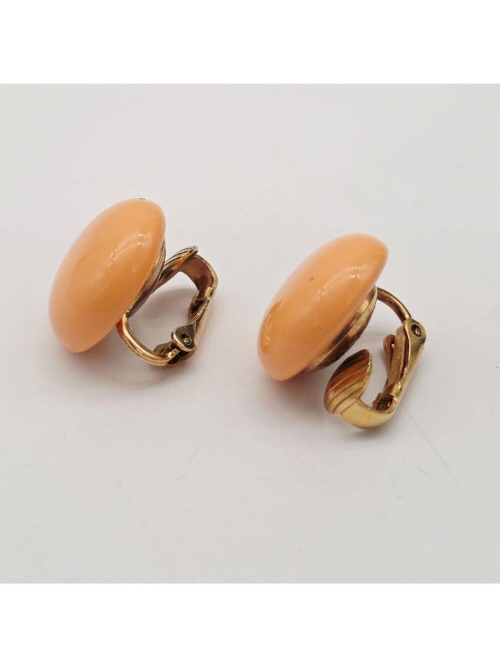 Orange Clip-On Earrings Round Dome Design Vintage 1/2" - Picture 3 of 6